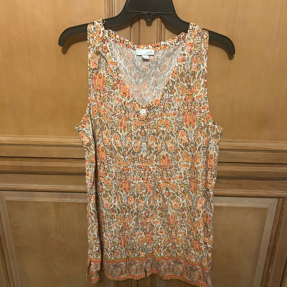 J. Jill Vibrant Floral Tank Top - Orange and Cream
